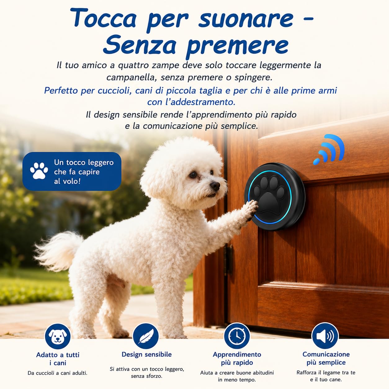 A6 BK Campanello per Uscire Cane Senza Fili 300 m – Campanello Educazione Cane con LED, 60 Melodie, Impermeabile, Accessorio per Addestramento Cane Toilette (1 Campanello e 2 ricevitori)