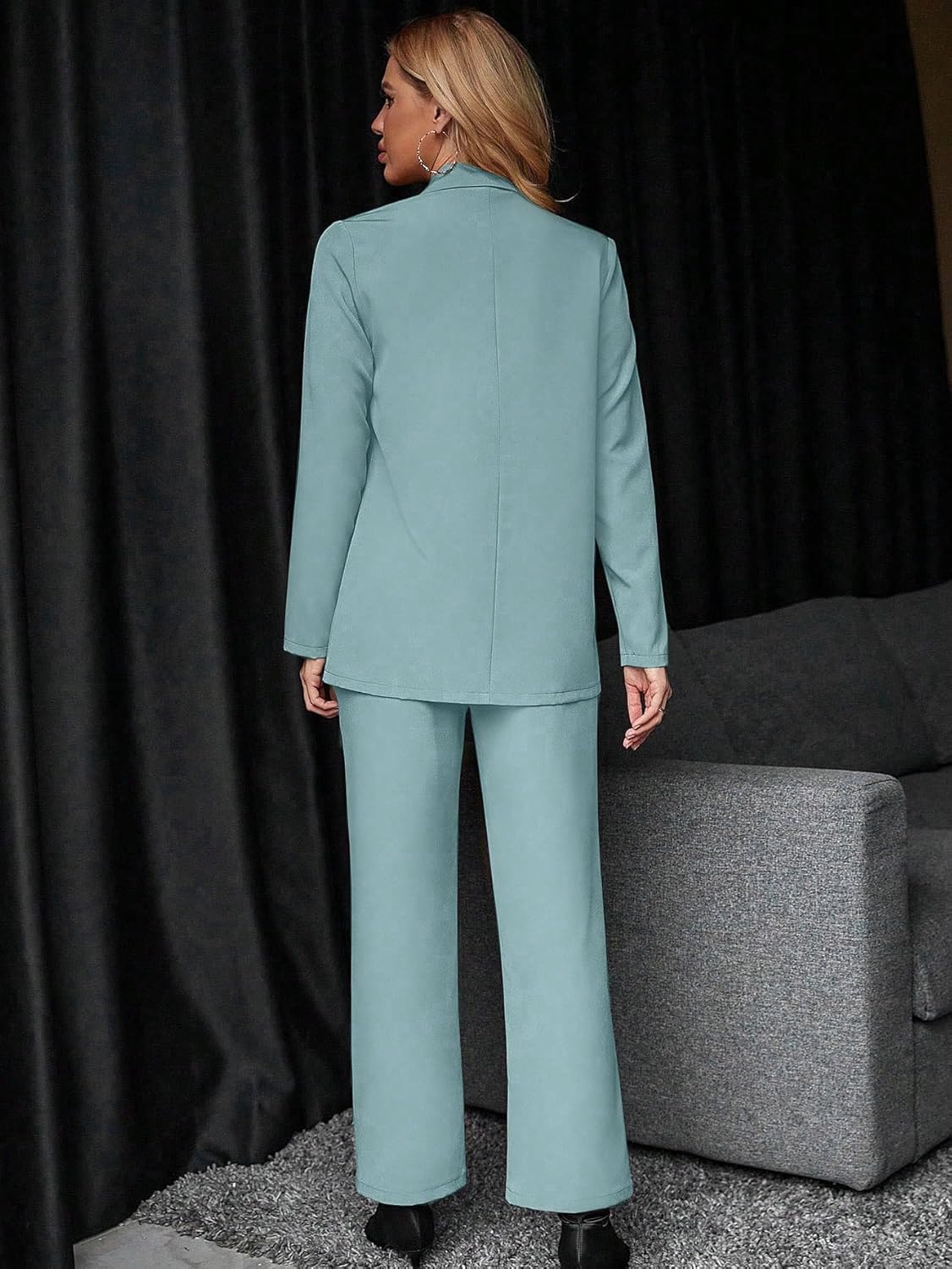 SweatyRocks Women's 2 Piece Blazer Set Button Front Long Sleeve Blazer and Pants Solid Business Office Suits Set