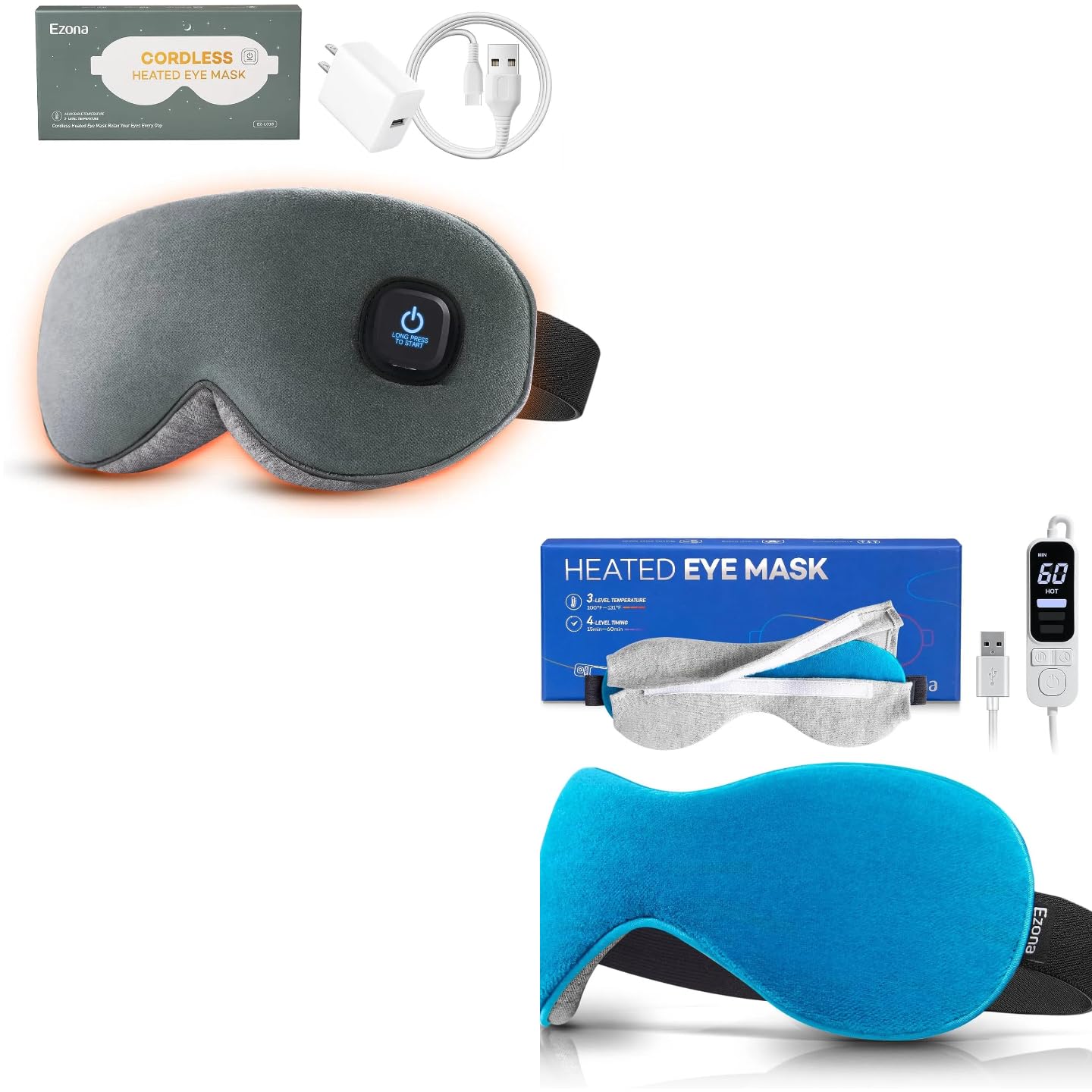 Ezona Premium Heated Eye Mask Bundle - Cordless USB Electric Eye Compress Set for Dry Eyes Relief Blepharitis