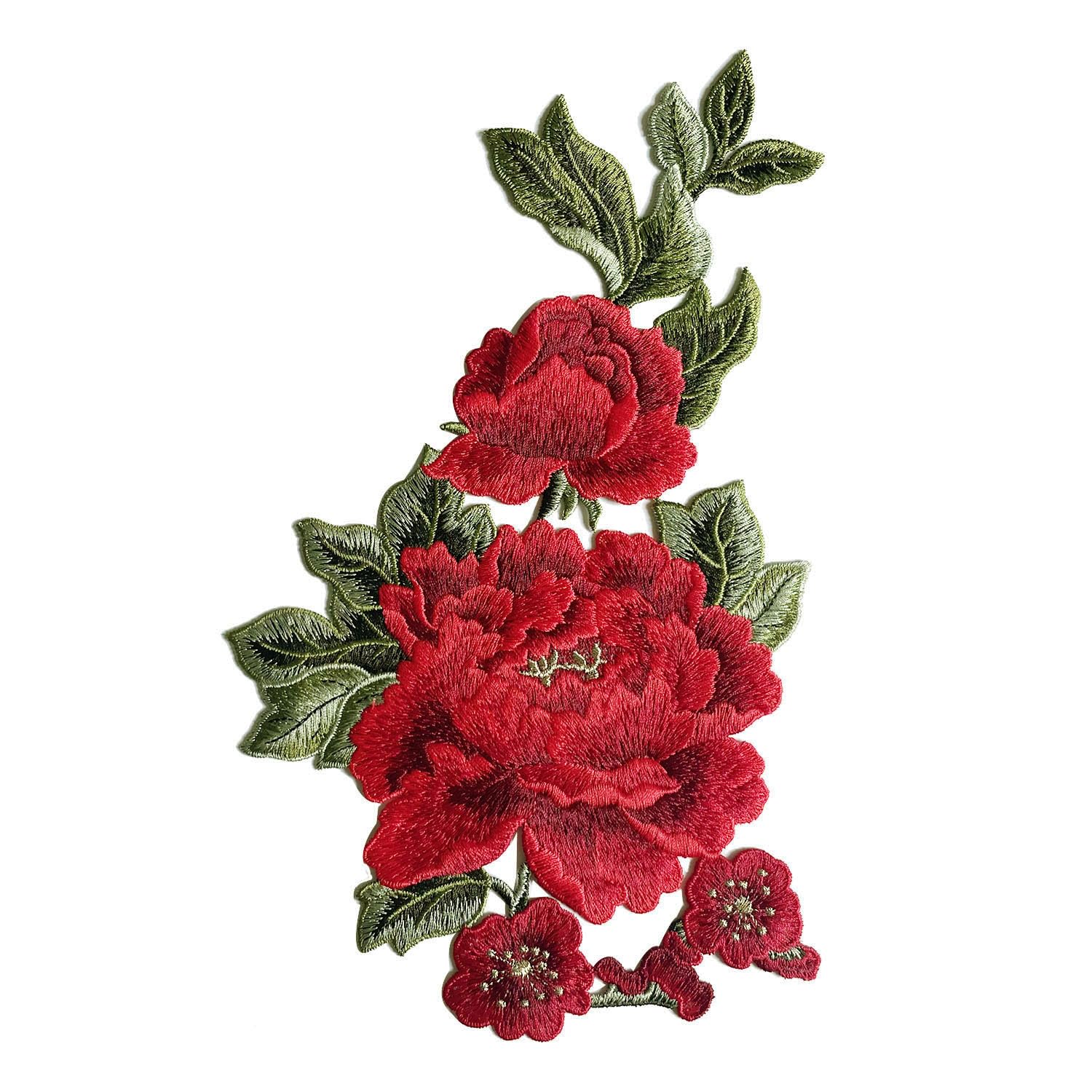 Photo 1 of 1 Piece Sew on Embroidered Applique Floral Patches Beautiful Flower Patches for Sew on Clothes Jackets Hat DIY Decoration (Red Peony)