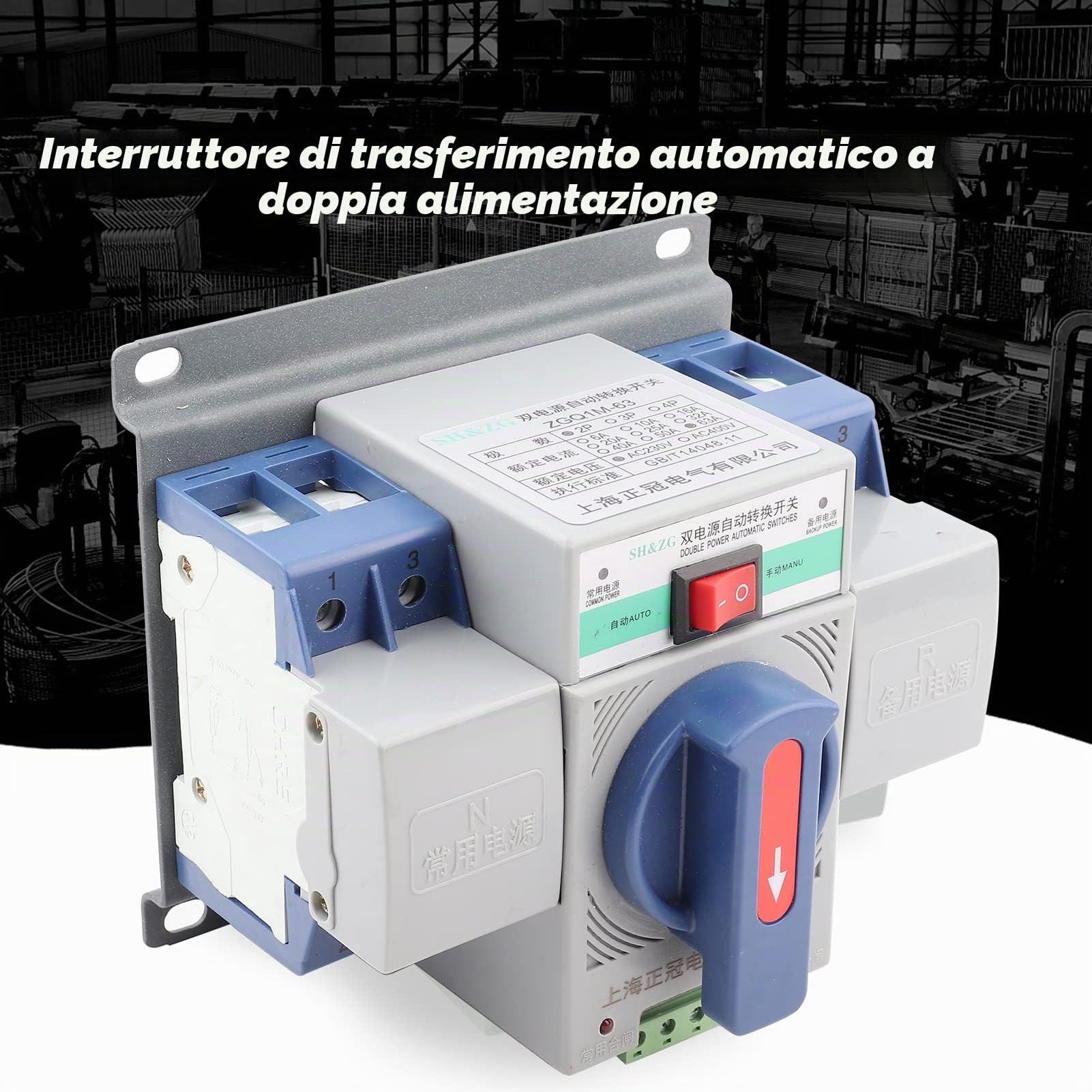Interruttore di Trasferimento Automatico, 220V 63A 2P, Doppia Alimentazione, Protezione Completa, Mini, Basso Rumore
