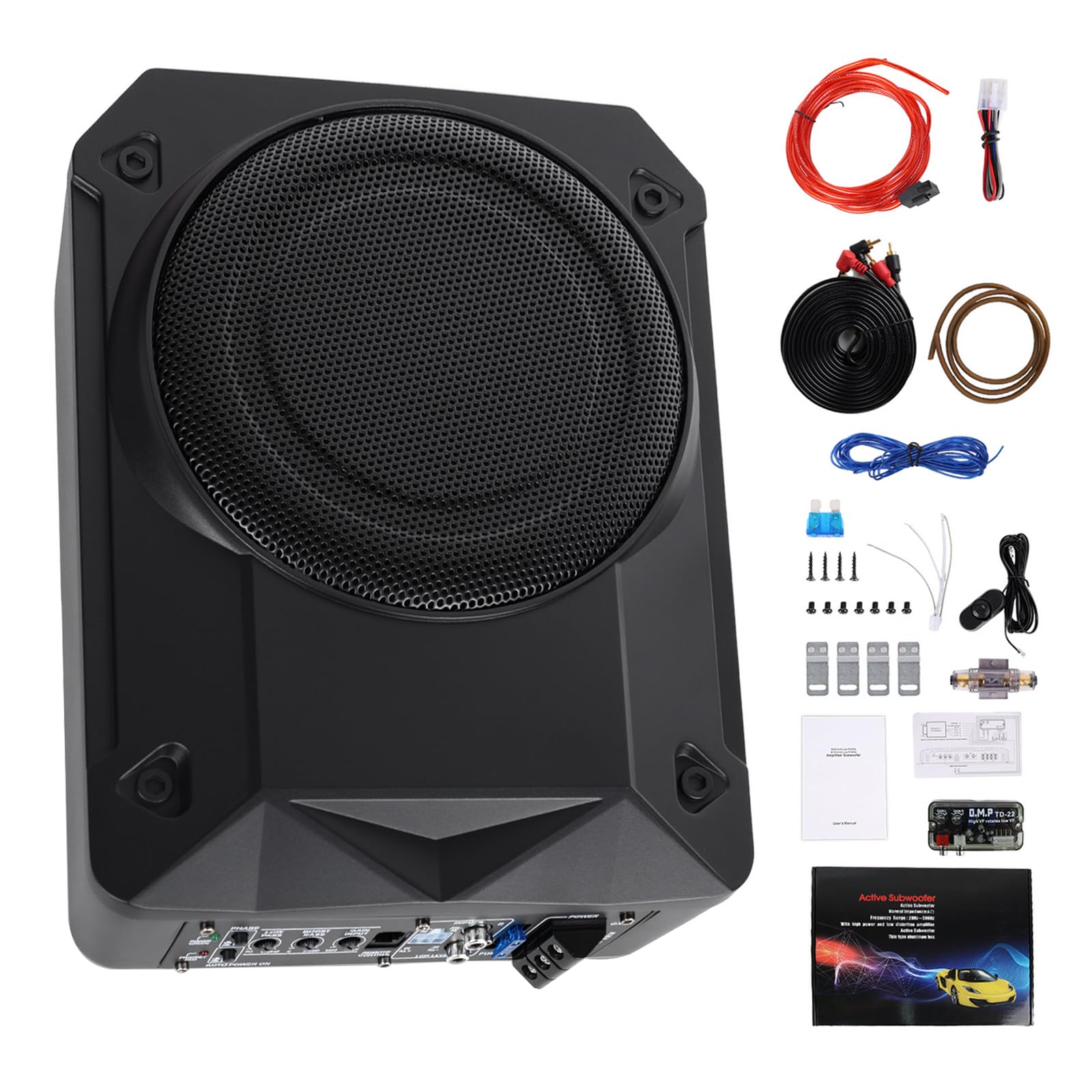 Subwoofer Attivo per Auto, Potenza Massima 800W, 8" Subwoofer Compatto da Installare Sotto il Sedile, Amplificatore Integrato, Subwoofer Chiuso, Nero, Compatibile con Diversi Modelli di Auto