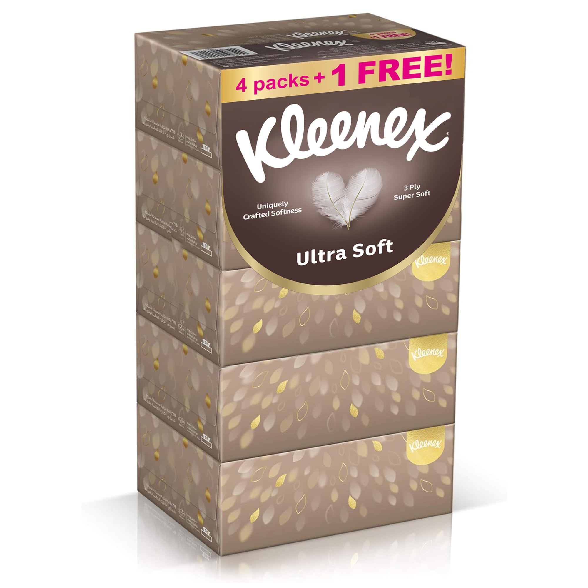 Kleenex Ultra Soft Premium Facial Tissues, Pack of 5 Boxes 96 Sheets X 3 Ply 50%