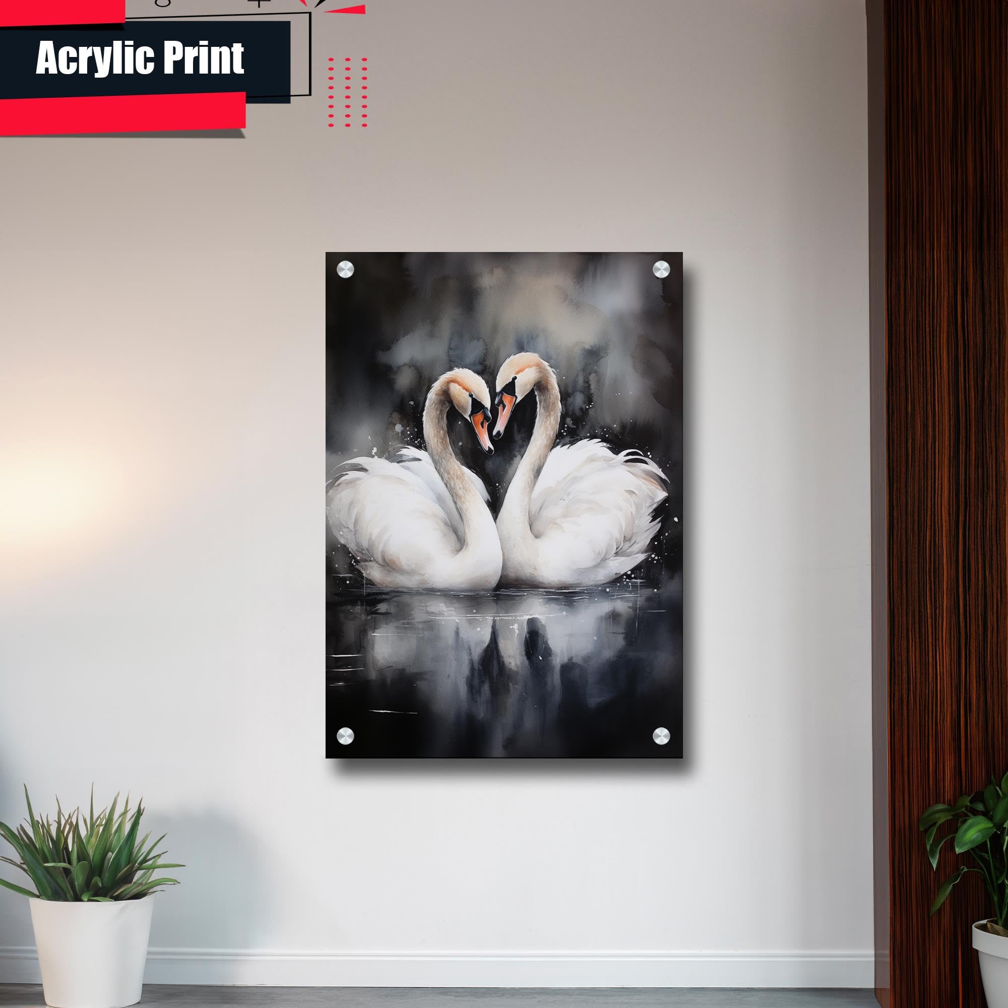 Amazon.com: Pair Of Swans, swan wall decor, Watercolor on White