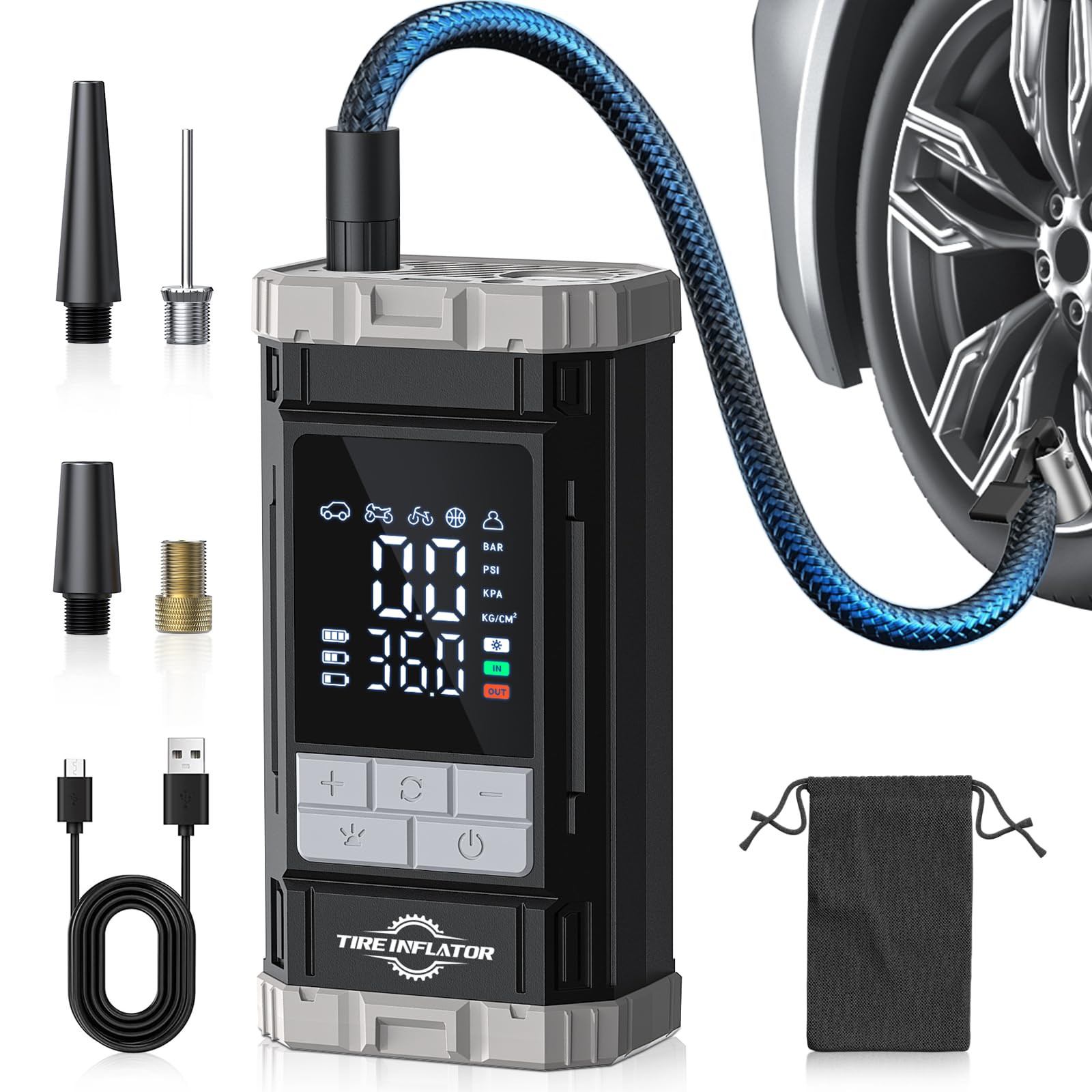 Tire Inflator Portable Air Compressor 2X Fast Air Pump with Digital Gauge 150 PSI Auto Shutoff for Roadside