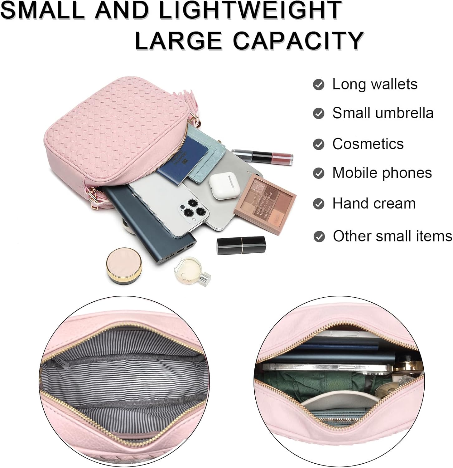 AFKOMST Woven Crossbody Bags for Women Small Summer Purse and Boho Cross Body Handbag with Tassel, Vegen Leather | Fit Long Wallet, Spacious Room - Image 5