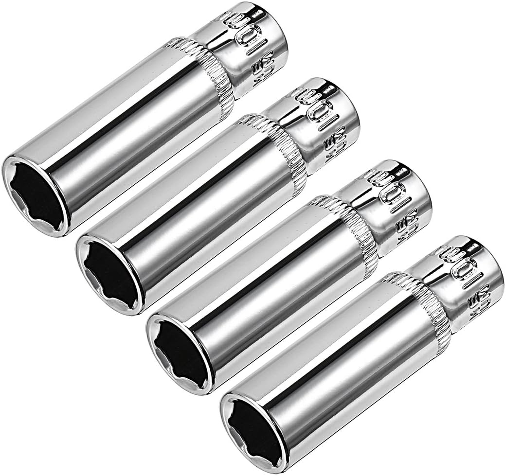 uxcell 4 Pcs 1/4 Inch Drive 10mm 6-Point Deep Socket, Metric, Cr-V