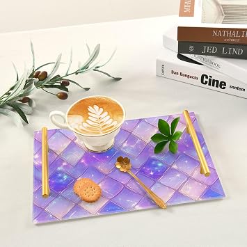 Purple Dragon Scales Sparkling Decorative Service Tray with Handles Trays for Coffee Table for Jewelry Perfume for Bed Serving bandeja Blanca para servir