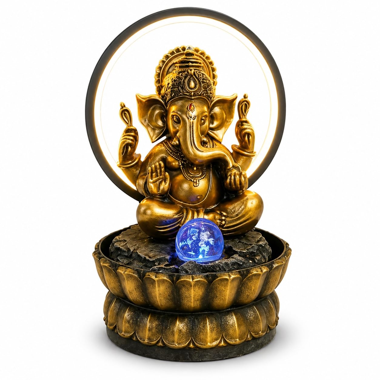 Fuente de agua de mesa de diseño exclusivo, estatua de elefante dorado y detalles de lujo