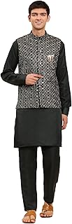 Mens Indian Traditional Cotton Kurta Set With Velvet Jacket (Waistcoat) ...