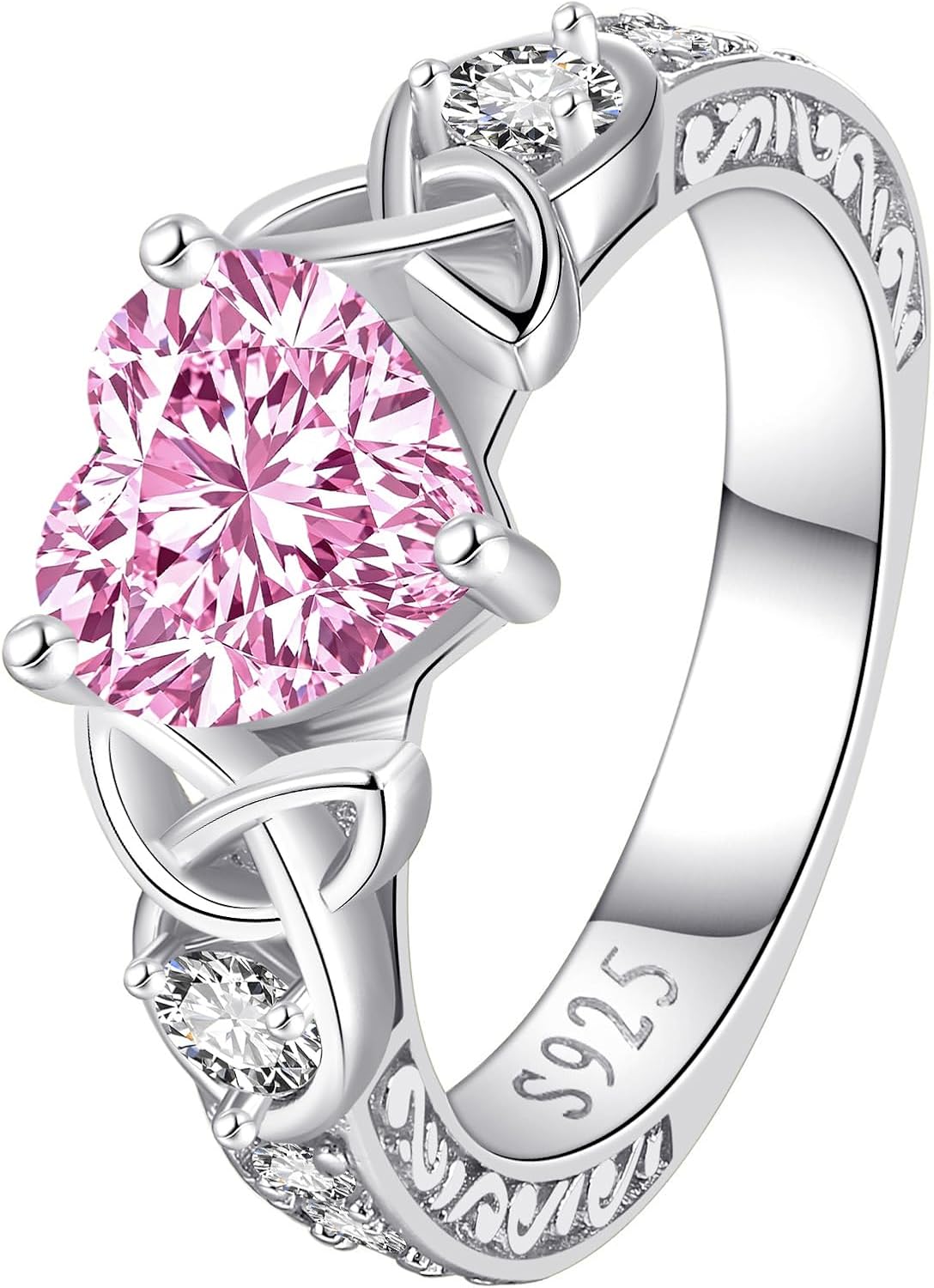 Moissanite Promise Rings for Her, 2CT D Color VVS1, Heart Shaped Celtic Knot, 925 Sterling Silver Engagement Wedding Anniversary Valentines Promise Gift with Certificate