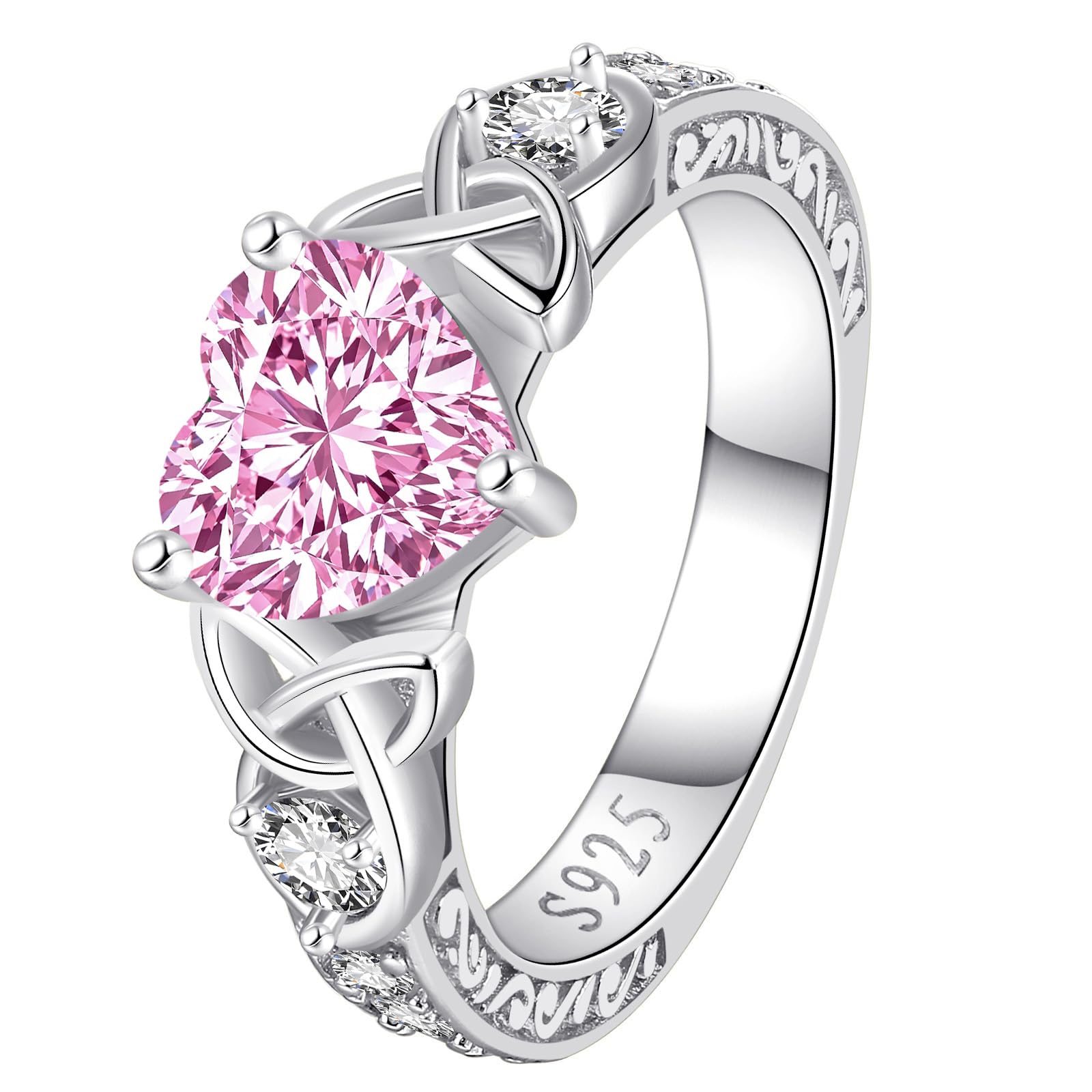Moissanite Promise Rings for Her, 2CT D Color VVS1, Heart Shaped Celtic Knot, 925 Sterling Silver Engagement Wedding Anniversary Valentines Promise Gift with Certificate