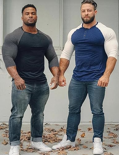 Miniatura 4 de GYMAPE Camisas Henley cónicas para hombre con manga raglán 34