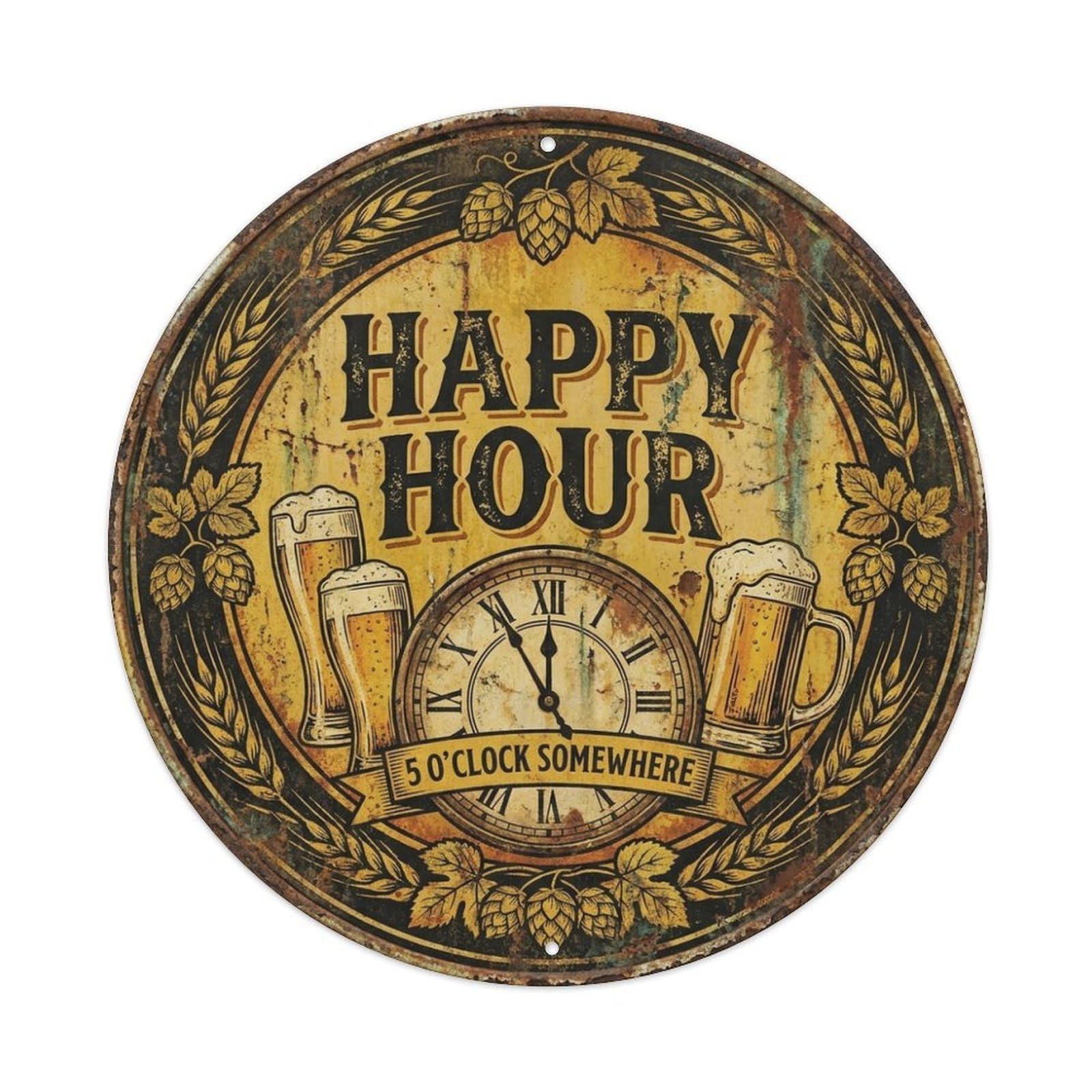 Happy Hour Beer Toast Slogan Full Foamy Mug Metal Tin Sign