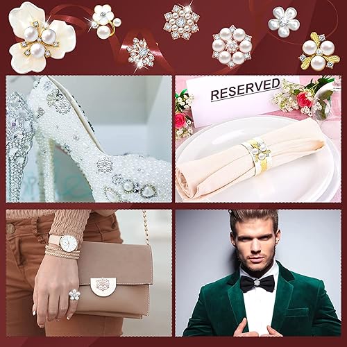 Miniatura 5 de 22 piezas de botones de diamantes de imitación de perlas de imitación de diamantes de imitación, broche de perlas de aleación, dijes florales para