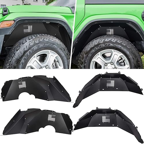 Miniatura 10 de Protectores de guardabarros interiores delanteros y traseros para Jeep Wrangler JK JKU 2007-2018 4WD con logotipo de bandera de EE. UU., resistente