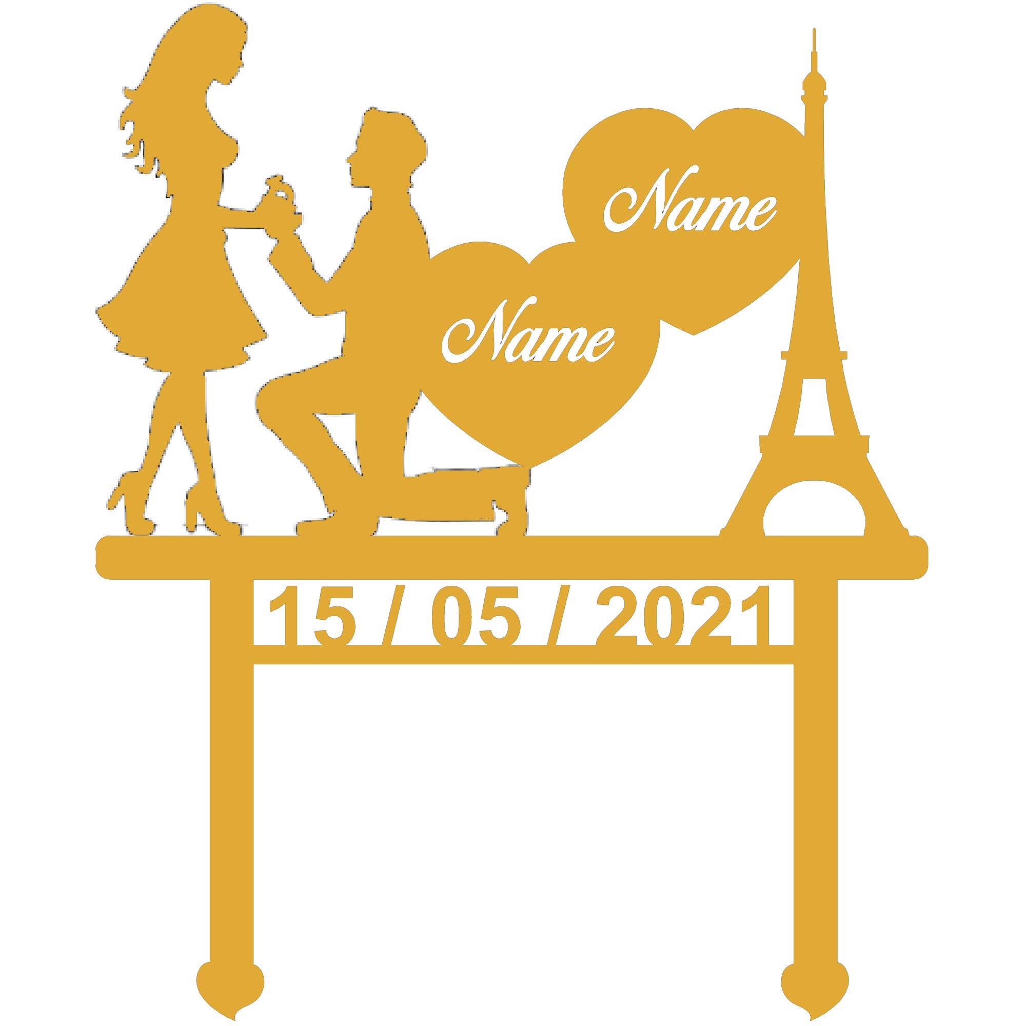 Ubuntu ® - Presenting Customize Cake Topper/Wadding - Engagements Custom Stuff's/Fine Laser-cut MDF wood Item - (Pack of 1) - (Pearl Gold 01, Wood Style 2)