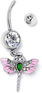 Body Candy Womens 14G 316L Stainless Steel Navel Ring Piercing Bright Dragonfly Color Mens Dangle Belly Button Ring