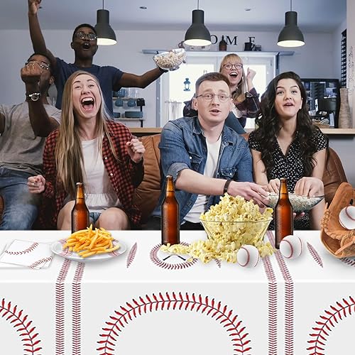 Miniatura 7 de 41 suministros de fiesta de béisbol, incluye 20 platos, 20 servilletas y 1 mantel, utilizado para decoración de fiesta de cumpleaños de béisbol