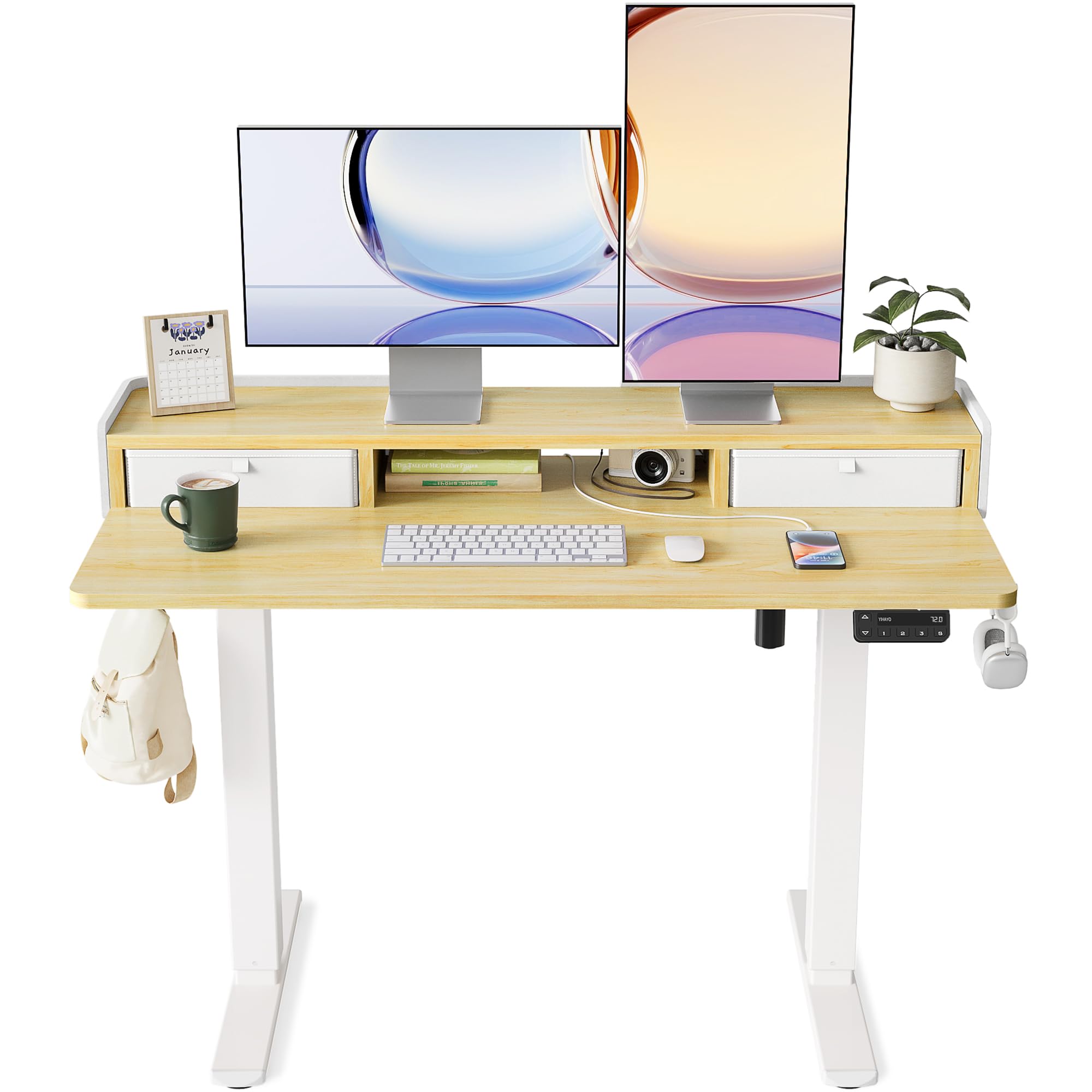 YIHAYO 電動昇降式デスク　ホワイト 高さ70-115cm Amazon | YIHAYO 昇降デスク 高さ70-115cm 幅100cm 奥行き60cm
