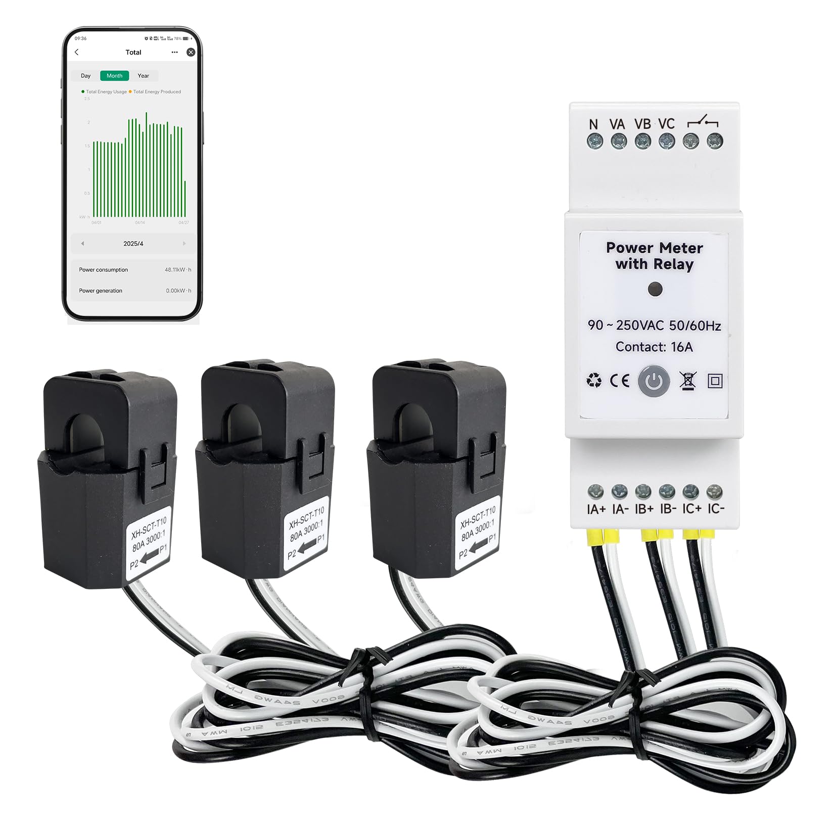 OWON Contatore elettrico intelligente Wi-Fi con relè, compatibile con Tuya, contatore di energia per sistema mono/trifase, contatto a secco 16 A, monitoraggio in tempo reale, tensione e potenza, Alexa