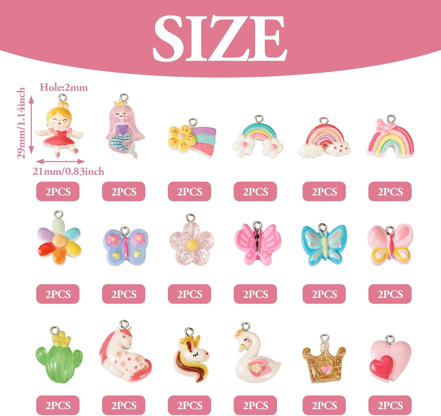 Cheriswelry 36pcs Butterfly Cactus Flower Pendants Cute Rabbit Heart Resin Dangle Charms Lovely Earring Making Charms Hang Ornament 15~30mm for DIY Craft Necklace Jewelry Making - Image 2