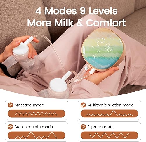 Miniatura 3 de NCVI Extractor de leche eléctrico doble 8122-2 con 4 modos, 9 niveles, bomba de lactancia materna con bridas de 210.945 in, bomba de leche