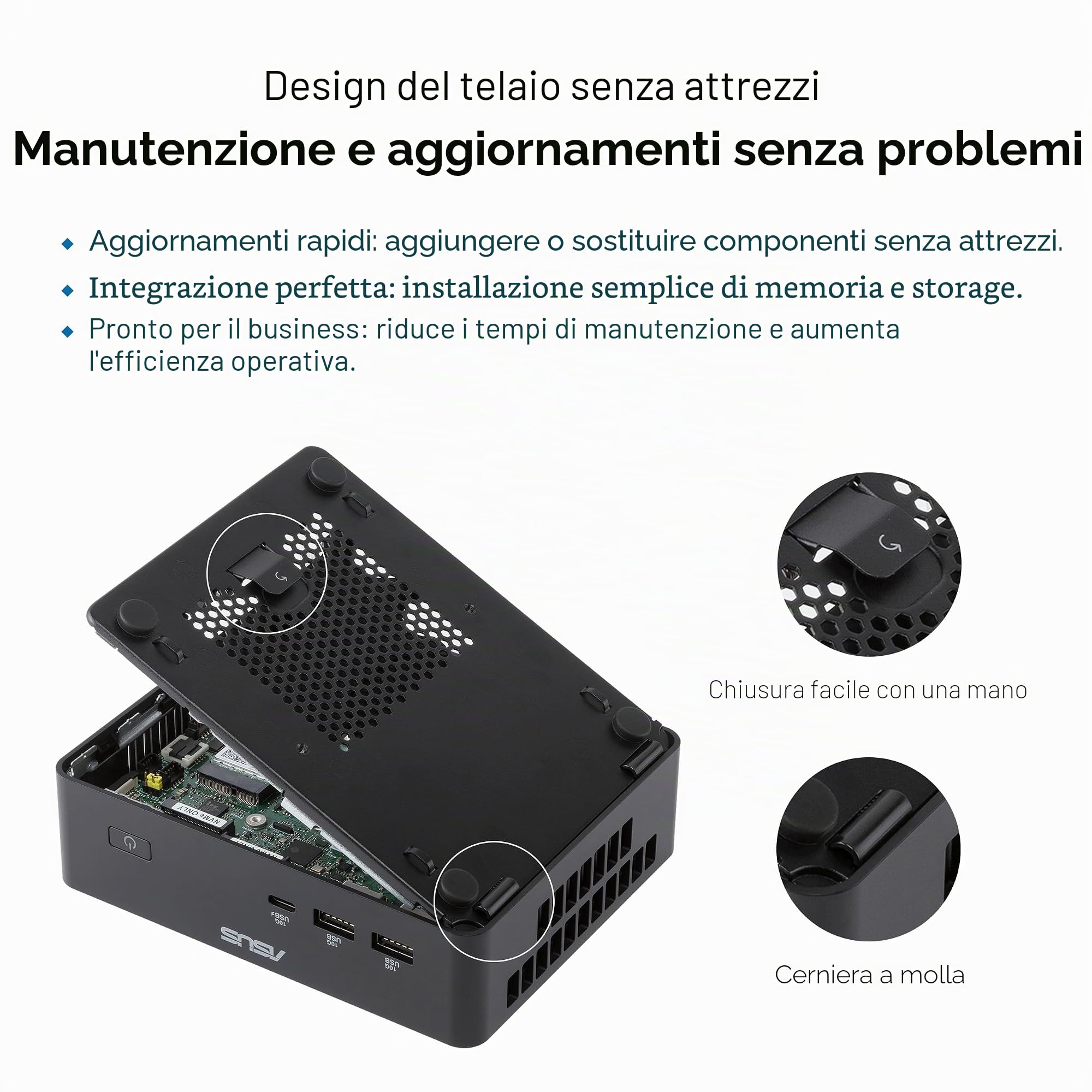 ASUS NUC 16 PRO, Intel Core U5 325, Barebone (No Ram/SSD), Nero | DDR5-5600, Scheda Grafica Integrata, Wi-Fi 7, Bluetooth 6, Ethernet 2,5G, Compatibile con Windows 11 Pro e Windows 11 Home