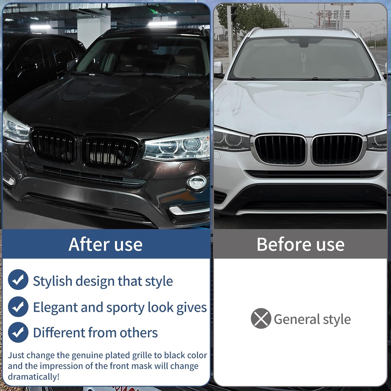 F25 F26 Grille, Black Front Kidney Grille Grill Compatible with BMW 2014-2017 X3 F25 2014-2018 X4 F26, Gloss Black Double Slats