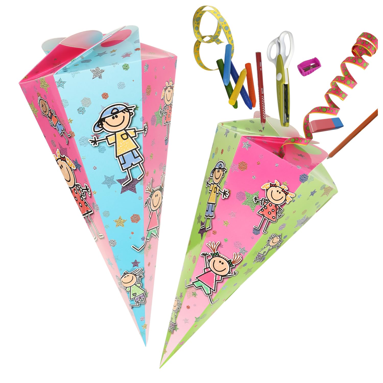 com-four 2 Coni Scolastici 30cm Pieghevole Cartone per Scuola Confezione Regalo