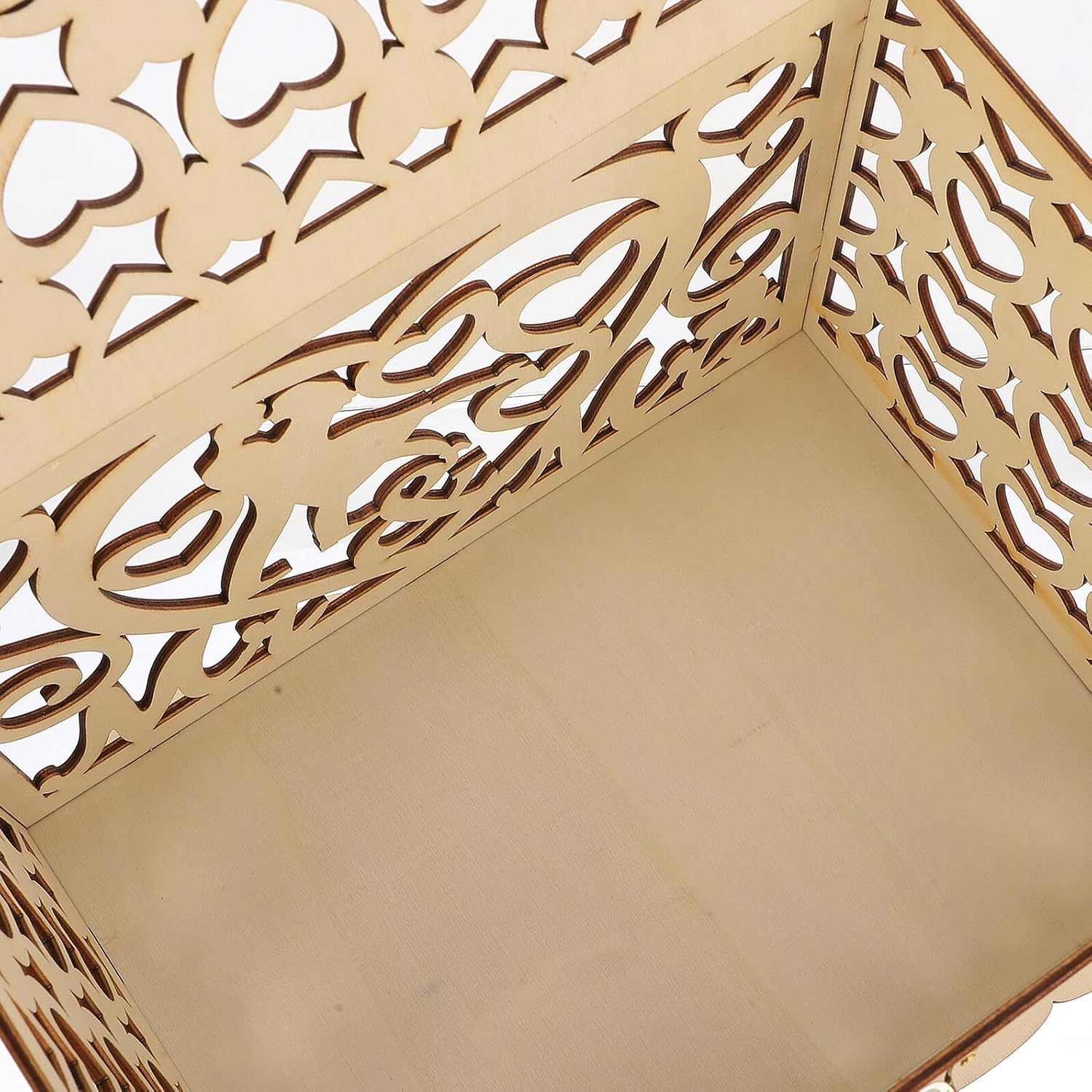 Wedding Card Box with Hollow Heart Design Rustic Wooden Envelope Box for Wedding Reception and Party Decor