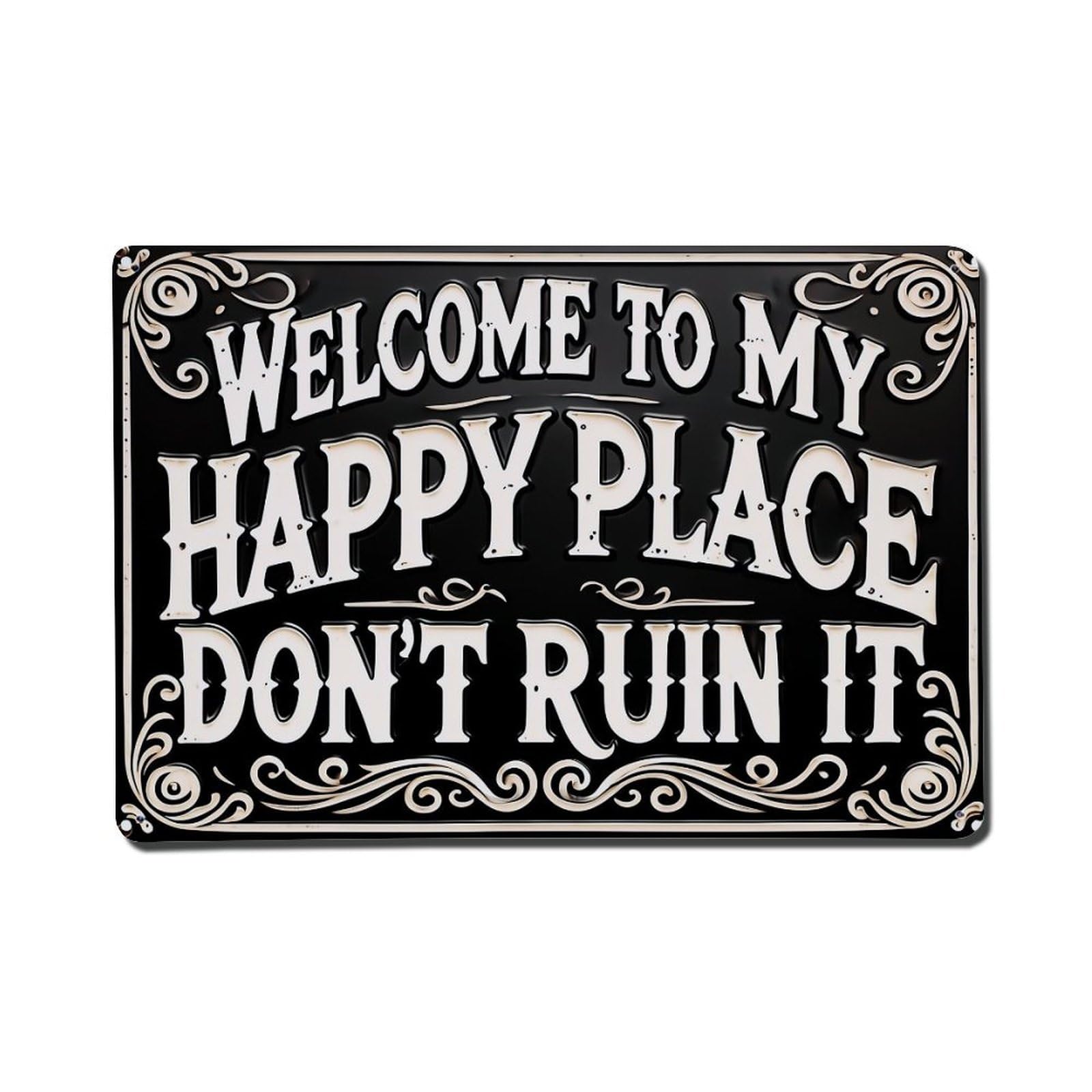 Jdfenggu Vintage Welcome To My Happy Place Retro Metal Tin Sign, Metal Poster For Bar, Home, Man Cave, Kitchen, Laundry Room Art Decor 8X12 Inch
