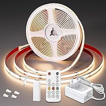 WOBSION CRI90+ LED Strip COB 5 Metres Dimmable with RF Remote Control, Natural White Strips Kit 4000 K for Party, Home, Bar, Bedroom and Wardrobe, 24 V GS Power Supply Light 320LEDs/M Lights