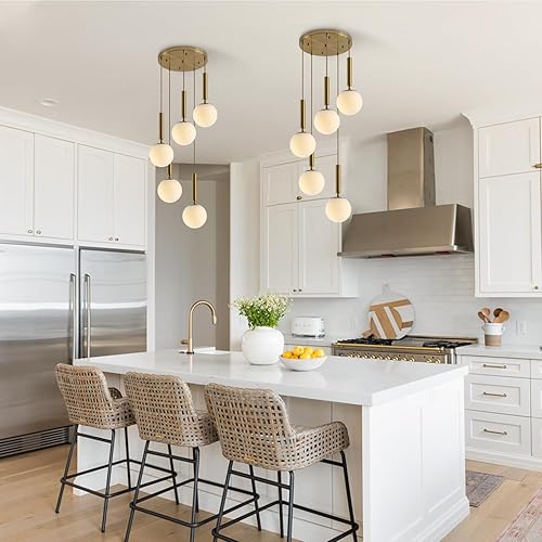 Miniatura 14 de KCO Iluminación moderna globo luces colgantes iluminación isla de cocina luz colgante blanco y dorado iluminación colgante individual vidrio