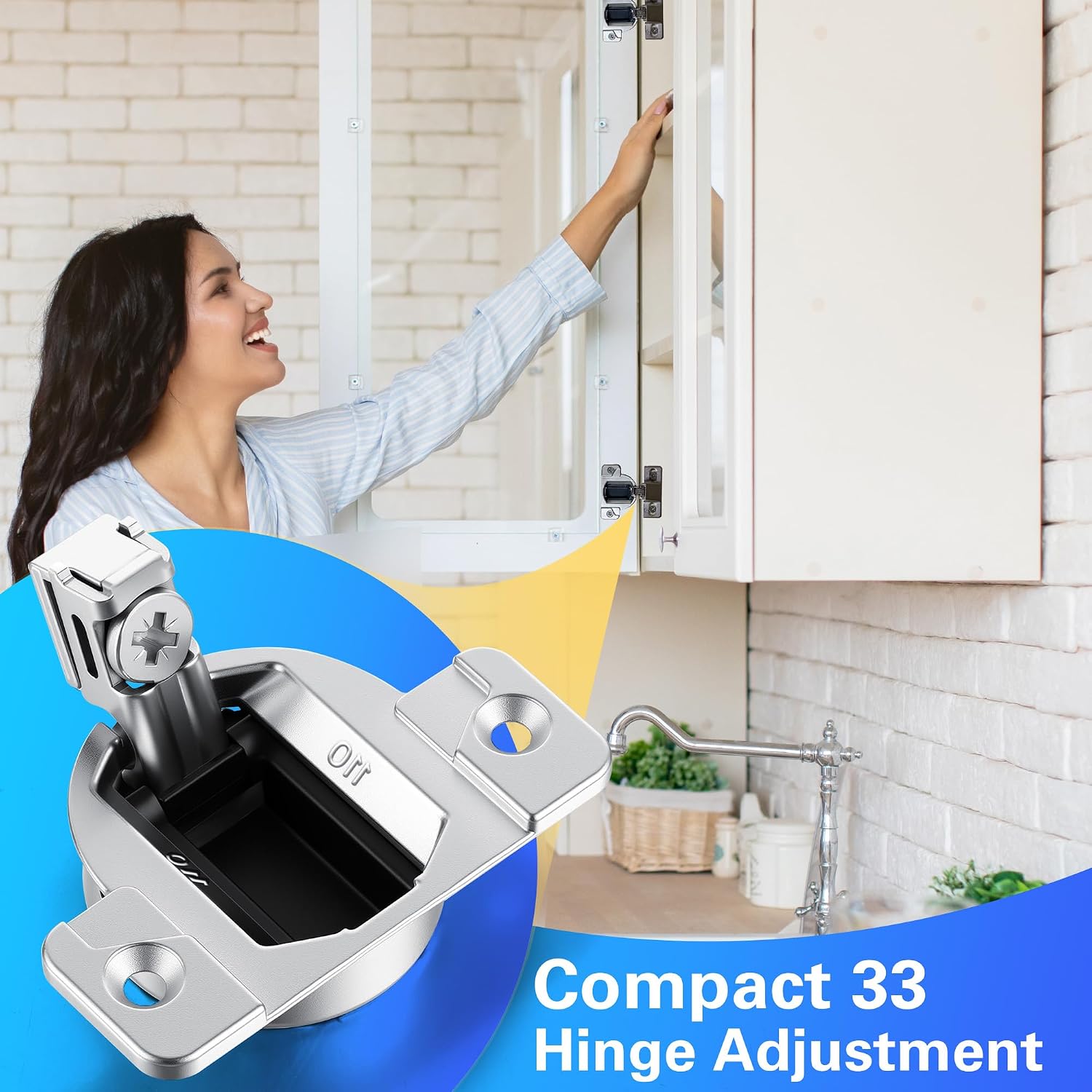 Yaomiao 4 Pack Replacement Hinges Compatible with 110 Compact 33 Cabinet Hinges, Compatible with 130.1100.23, 33.3600 Face Frame Cabinet Door Hardware with Screws&Rubber Bumpers (No Mounting Plate)