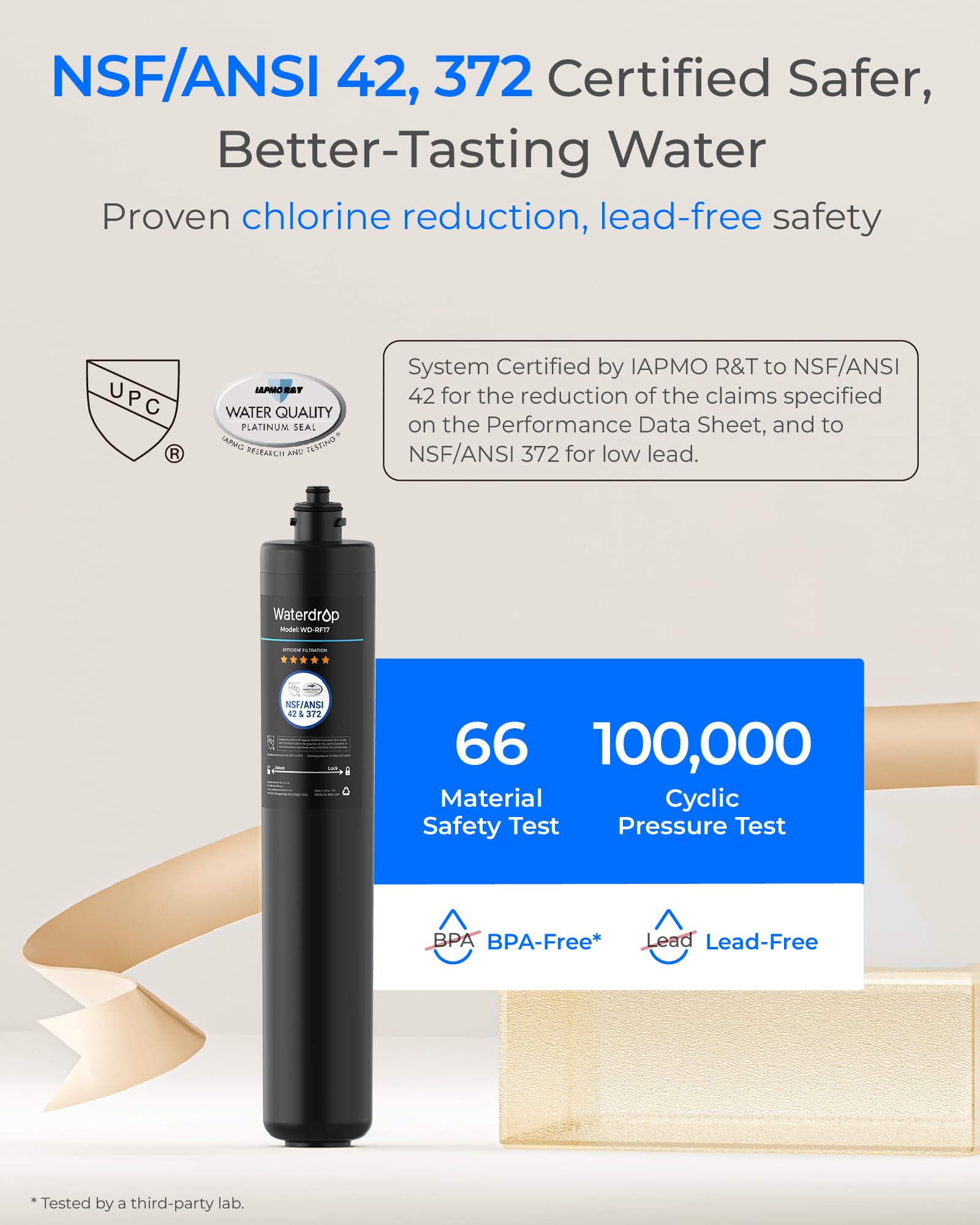 Waterdrop RF17 Replacement Filter Cartridge for 17UA 17UB Under Sink Water Filter Reduces PFAS PFOA PFOS Lead Chlorine — view 4