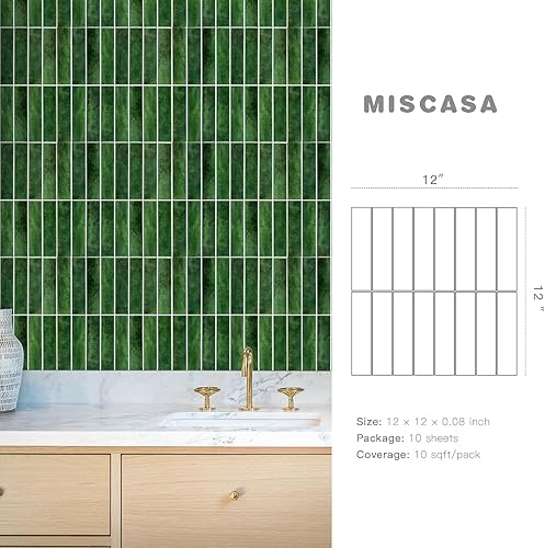 Miniatura 2 de Miscasa Azulejo verde para cocina, despegar y pegar, extraíble 3D recto, diseño lineal autoadhesivo para cocina, baño, sala de estar, pared de RV