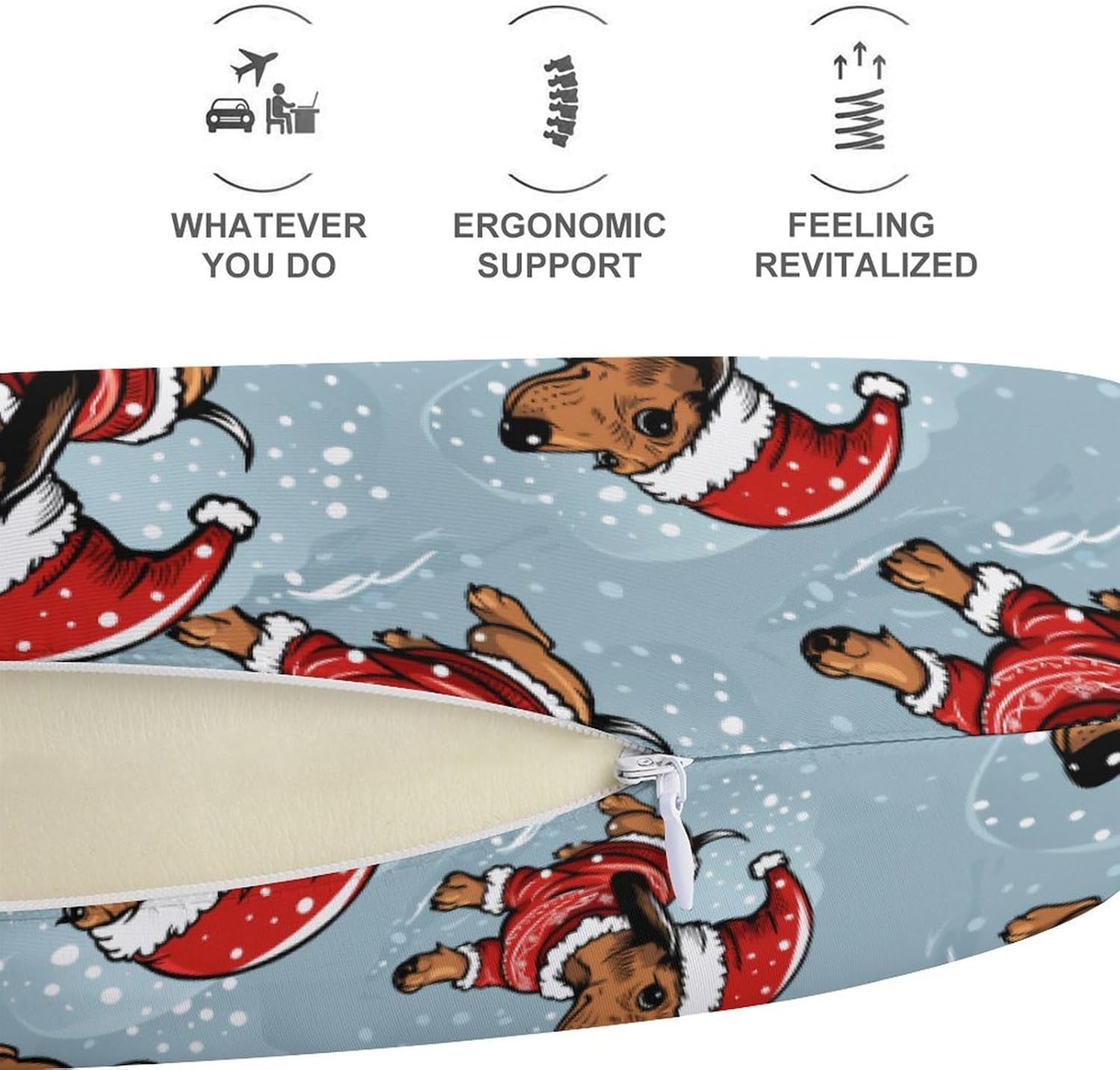 Dachshund Christmas Santa Hat Travel Pillow U Shape Neck Pillow Washable Pillowcase for Sleeping Chair