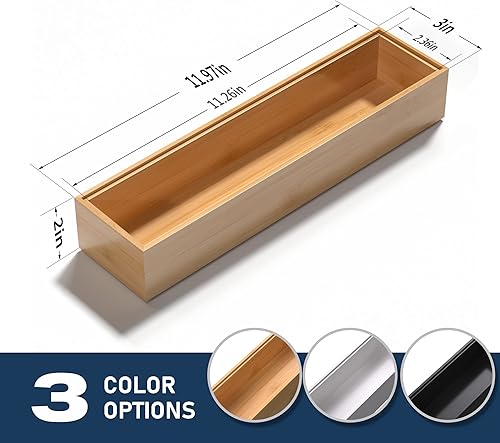 Miniatura 6 de Bandeja de cubiertos para cajón, organizador apilable de bambú para cajones de cocina, 12 x 3 x 2 pulgadas, juego de 2