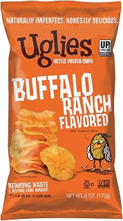 UGLIES Buffalo Ranch Kettle-Cooked Potato Chips, Gluten-Free Snacks, Kosher-Friendly, Non-GMO Snacks for Kids or Office, 6 Oz. Bags, Pack of 4