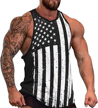 Mens American Flag Eagle Skull Print Tank Top July 4th Patriotic Gym Muscle Shirt