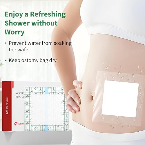 Miniatura 2 de Deraymi Paquete de 50 fundas de ducha impermeables para bolsa de ostomía con almohadilla central antiadherente, suministros de ostomía de 10 x 10