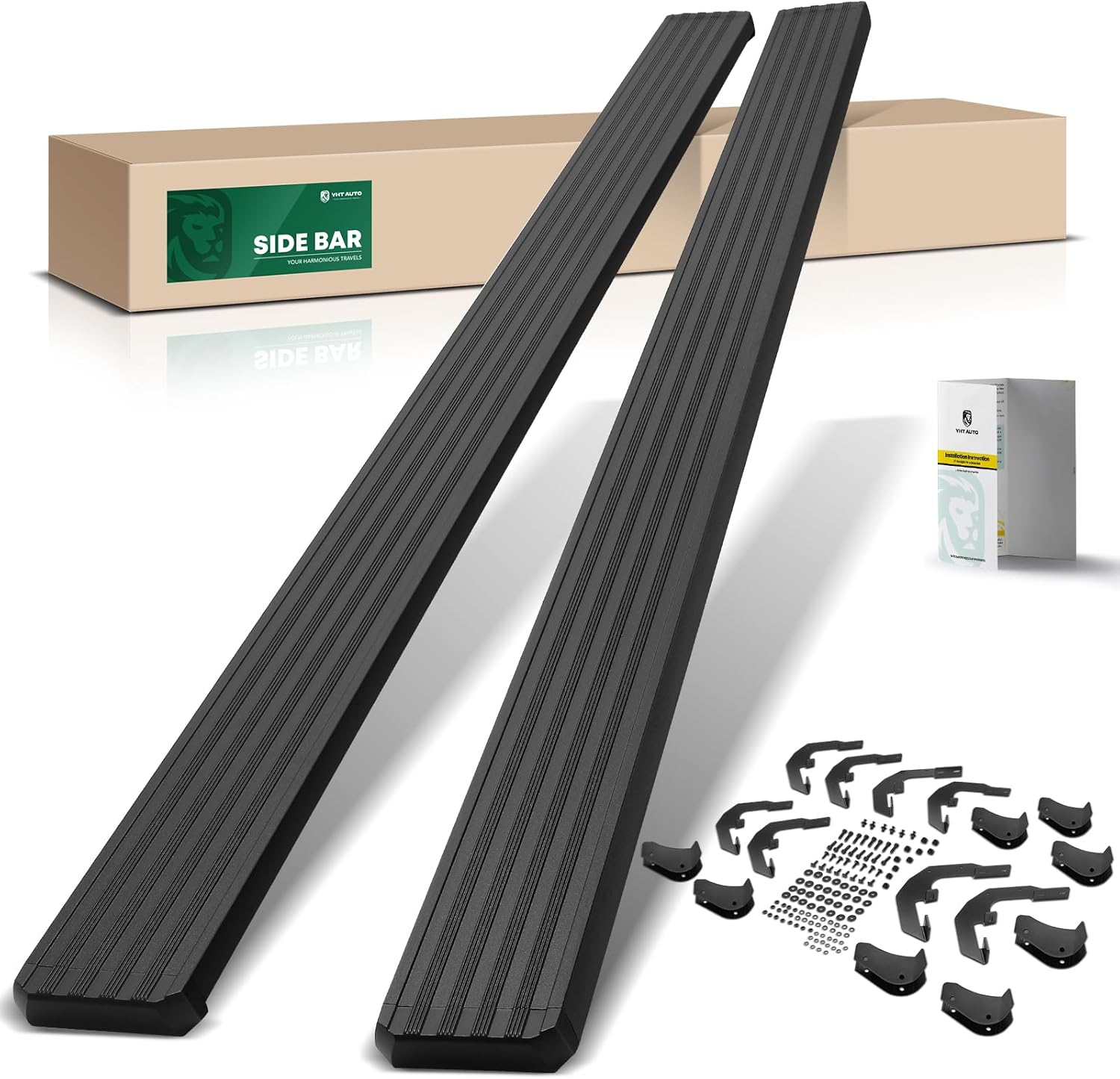 YHTAUTO 5 Inch Running Boards Side Steps Compatible with 2019-2026 Chevy Silverado & GMC Sierra 1500/2500 HD/3500 HD, Crew Cab, Aluminum Black Powder, Truck Cab Side Step Rails Off-Road Accessories