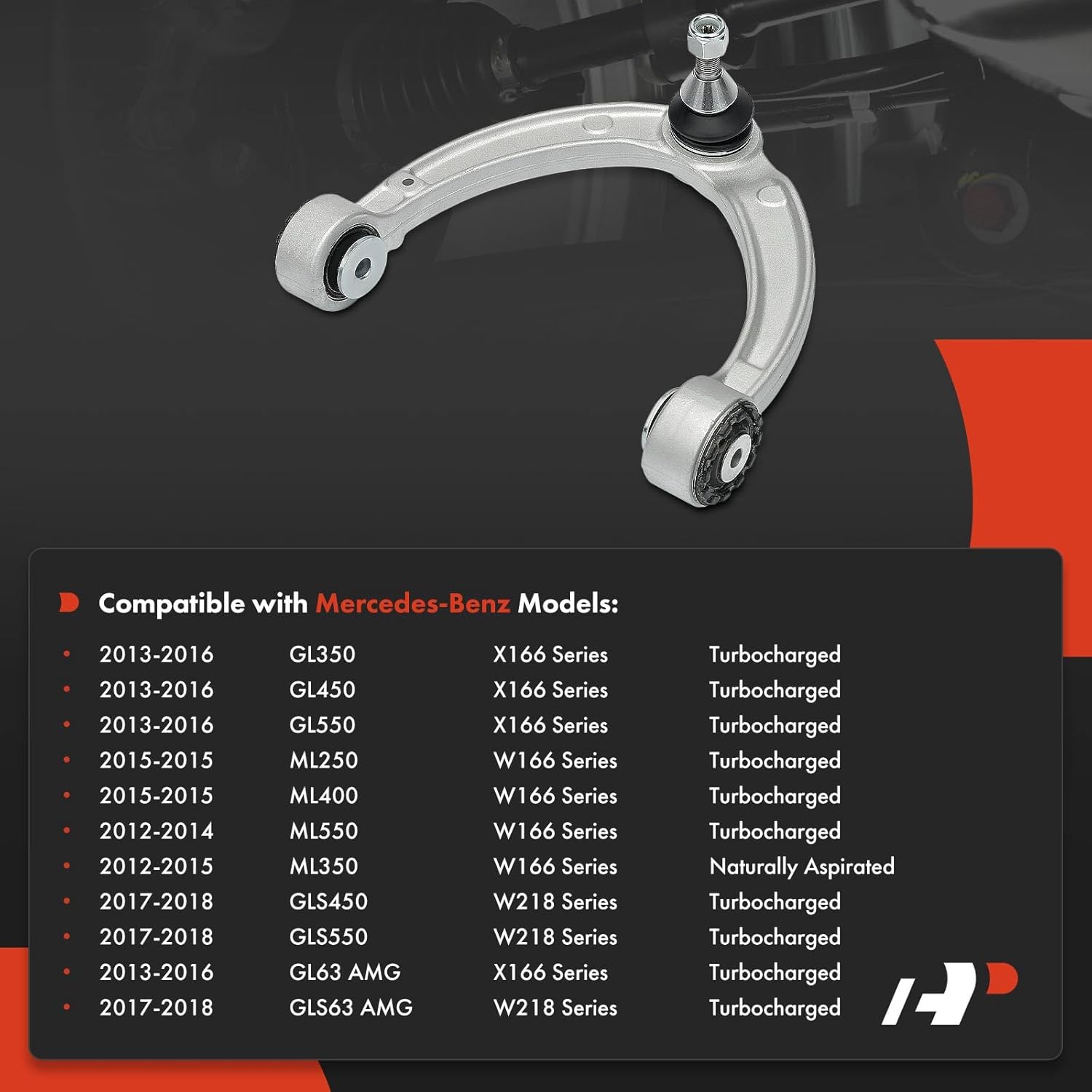 A-Premium Front Left Upper Control Arm, with Ball Joint & Bushing, Compatible with Mercedes-Benz GL350 GL450 GL550 & ML250 ML350 ML400 ML550 & AMG-GL63/ML63