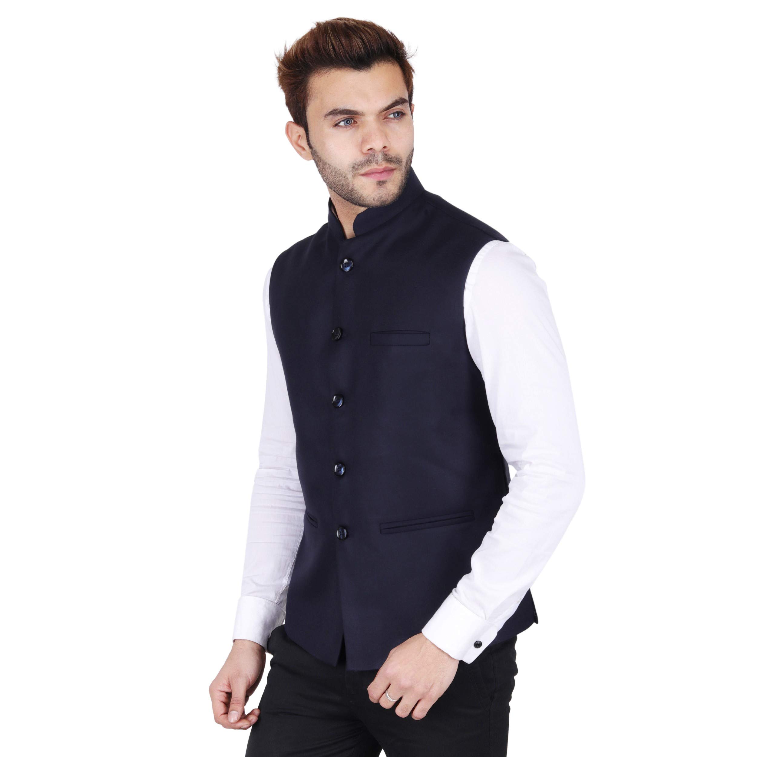 Badoliya & Sons Men's Cotton and Crush Nehru and Modi Jacket (Dark Blue, 38) - Image 2 thumbnail