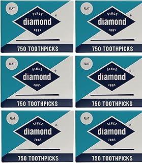 Diamond Flat Toothpicks 750ct, 6 Pack Total 4500