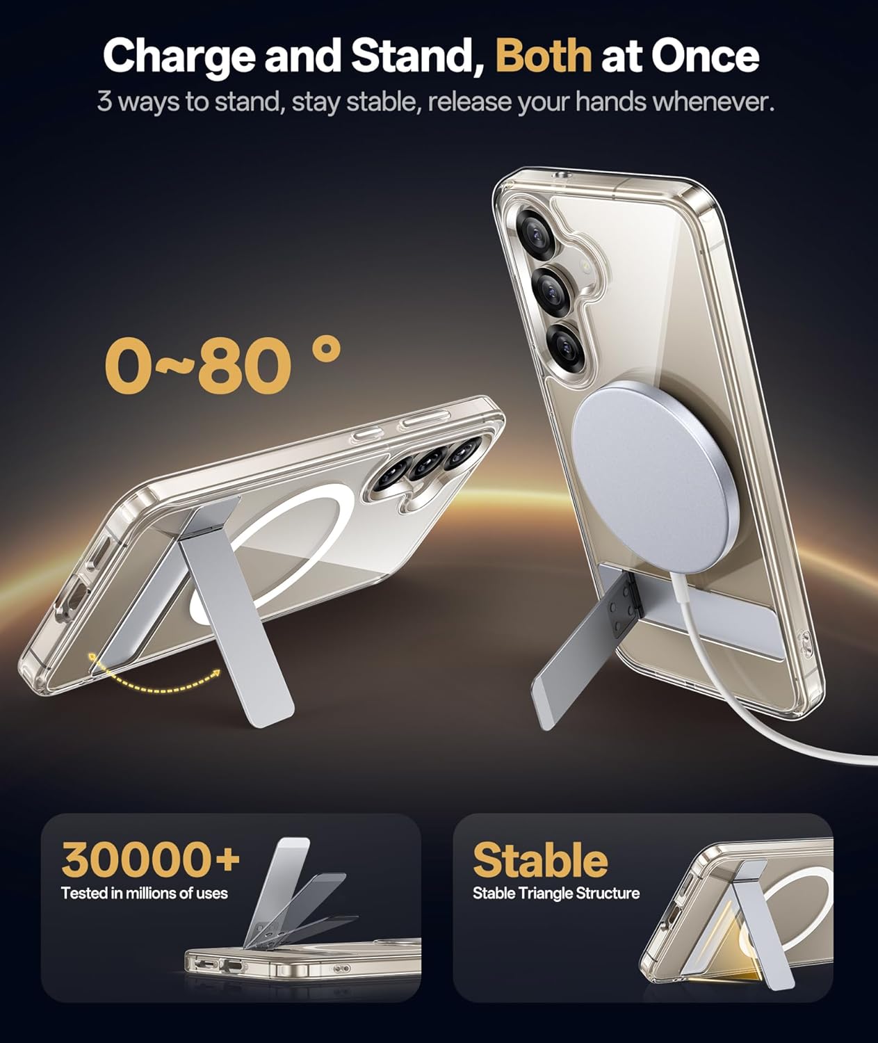 Vihibii for Samsung Galaxy S25 Clear Magnetic Case with Stand, Compatible with MagSafe, [Anti Yellowing] Shockproof & Scratch Proof, Transparent Silm Phone Case for Samsung Galaxy S25 6.2" 2025, Clear - Image 3