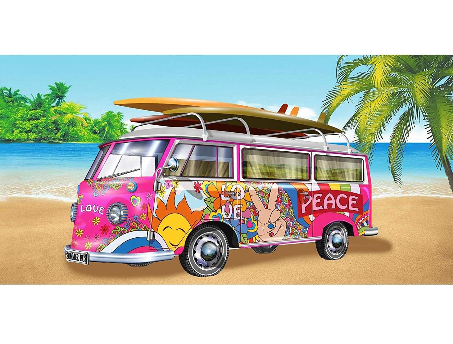 Adore Microfibre Beach Towels Lightweight Large Sports Gym, Pink Summer Bus