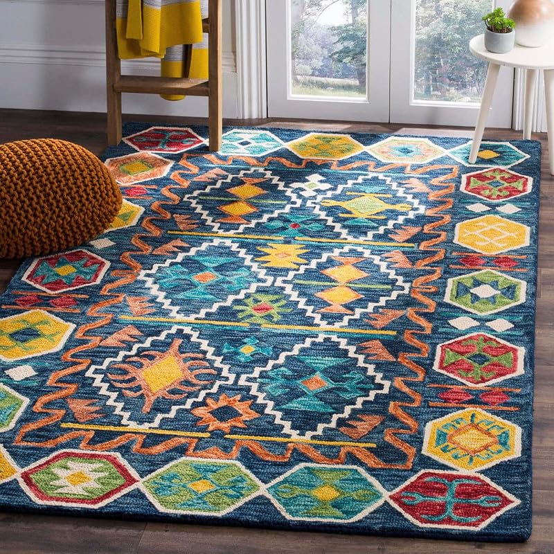 Image of Embossed Handmade GH Wool Thick Geometrical Carpet is a Stylish and Practical Addition to Any Living Room 5X8