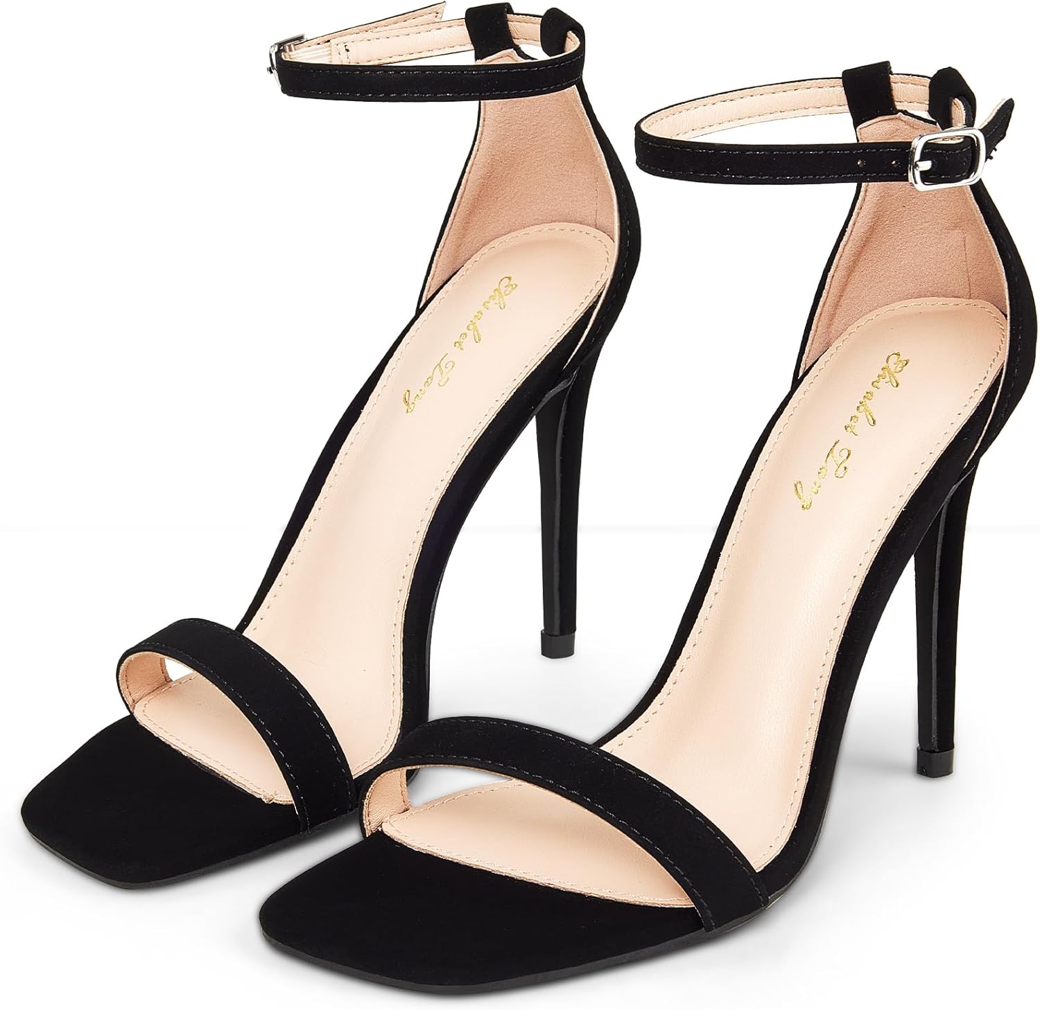 Women's Sparkly Rhinestone Heels - Square Open Toe Ankle Strap Stiletto Sandals